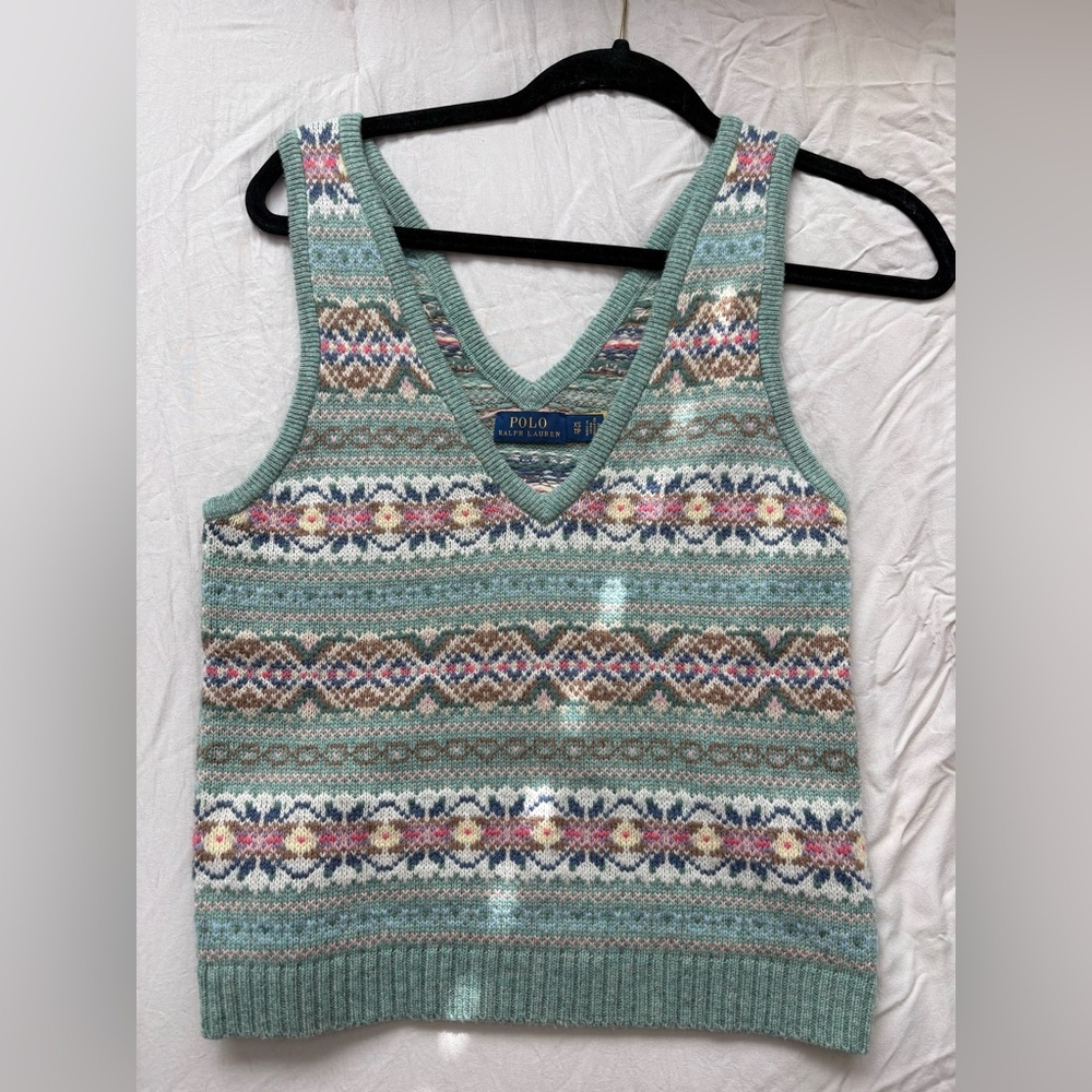 Polo Ralph Lauren Wool Cashmere Blend Fair Isle Knit V-Neck Sweater Vest